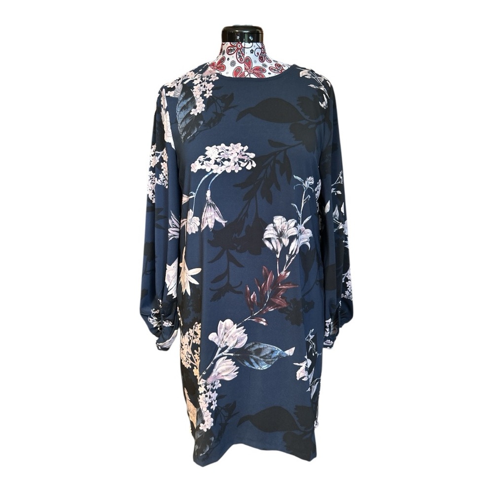 NWT JL Jules & Leopold Studio Long Sleeve Navy and Cream Floral Midi Dress L